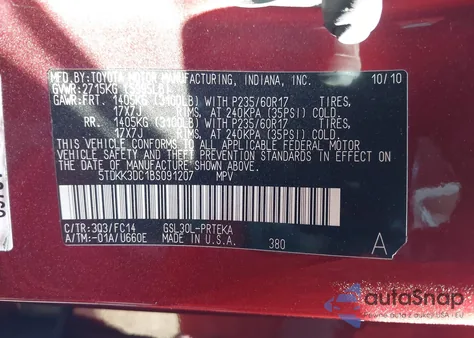 2011 Toyota Sienna Le из США, поврежденный, VIN 5TDKK3DC1BS091207